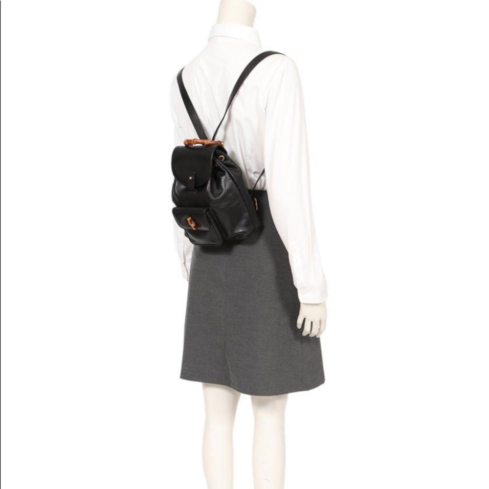 Gucci Black Leather Bamboo Backpack Small - Picture 7 of 8